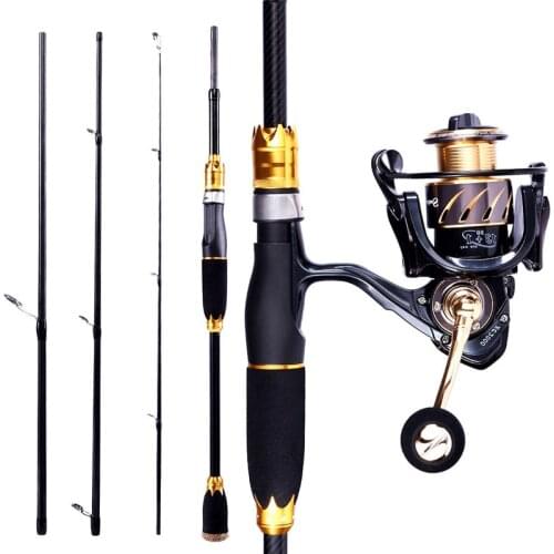 Sougayilang 1.8-2.1m Portable 4 Section Spinning Fishing Combo Carbon Fiber Fishing Rod with 13+1 BB Spinning Fishing Reel Set