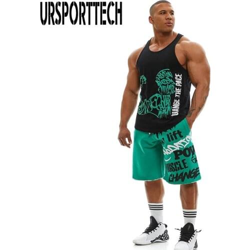 Summer New Tracksuit Men Sets Print Casual Men Set 2 Pieces Man Suit Sportswear Sleeveless Cotton T-shirt Joggers Set Oversize