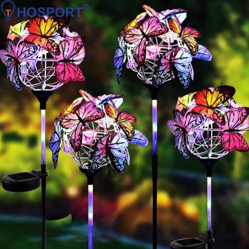 2pcs LED Solar Light Luminous Butterfly Ball Waterproof Outdoor Garden Lawn Stakes Lamps Yard Art for Courtyard Home Decoration