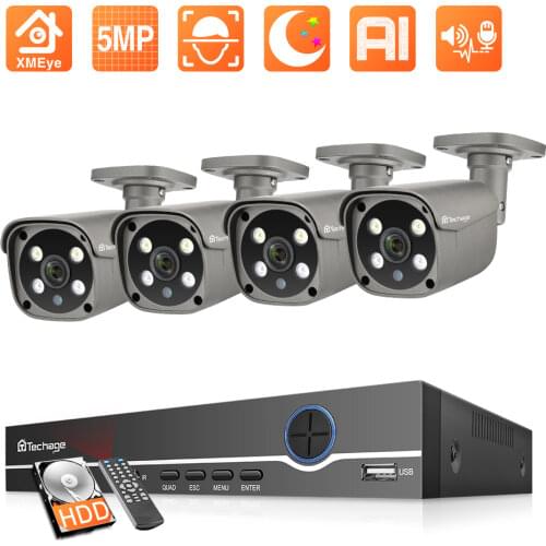 Techage 8CH CCTV System Set 5MP Ai Smart IP Camera Outdoor CCTV Two Way Metal Waterproof Home Security Video Surveillance Kit