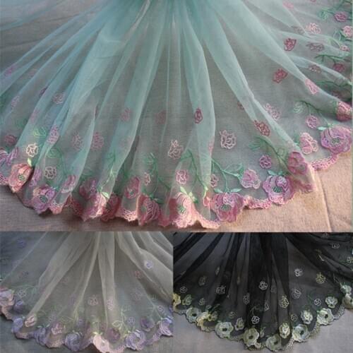 10.23"26cm(2yards/lot)Embroidered Floral Tulle Lace Trim~~Bloomy~,Mesh Embroidery Lace Trim