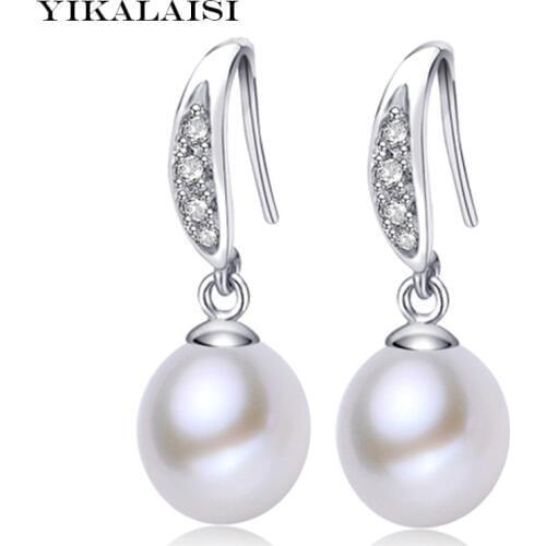 YIKALAISI 2017 Pearl jewelry Earrings Pearl For Women Water Drop Freshwater Pearl 925 sterling Silver jewelry Earrings Wedding