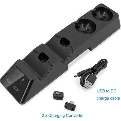 4 in 1 Controller Charging Dock Station Stand for Playstation PS4 PSVR PS VR Move, Quad Charger for PS4 Move Controller and VR