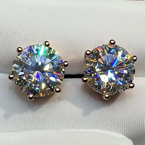 18K White Gold Stud Earrings Women Wedding Anniversary Engagement Party Round Moissanite Diamond Elegant Trendy Romantic