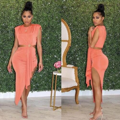 Waist Band Cut Out Elegant Irregular Dress Women Shoulder Pads Sleeveless Draped Party Dresses Elegant Backless Skinny Vestido