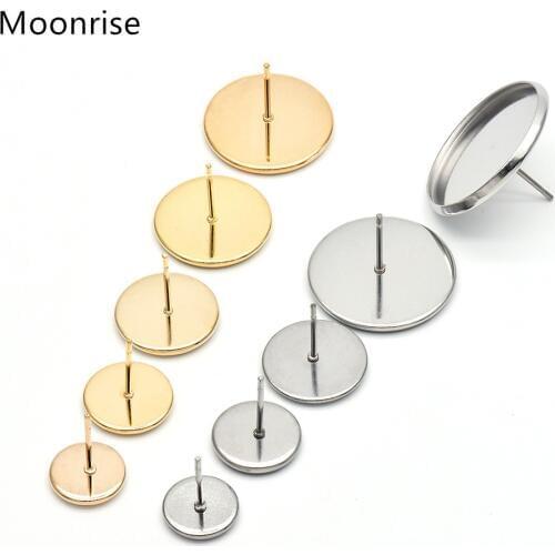 10Pcs 316 Stainless Steel Earrings Studs Earrings Blank Base Setting Fit For 6 8 10 12 14 16 18mm Glass Cabochons,Earring Bezel