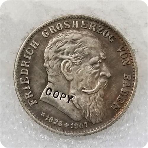 1907 German States BADEN 2 Mark coin-King Friedrich COPY
