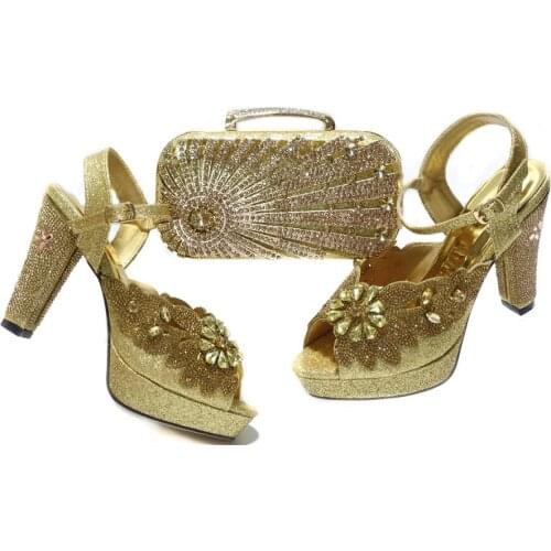 2021 African Newest Nigerian Hot Selling Italian Design Party Ladies Shoes and Bag Decorated With Rhinestone in Silver Dold