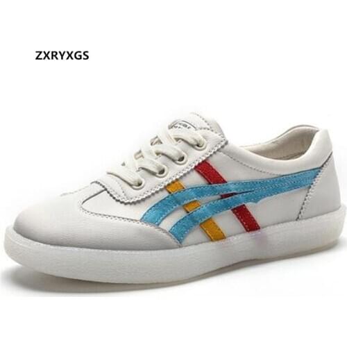 2021 New Spring Mixed Colors Genuine Leather Shoes Casual Sneakers Women Flats Comfort Soft-soled Casual Shoes Woman Large Size