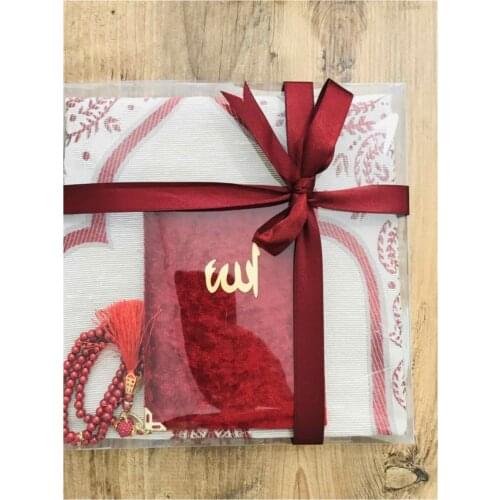 3 pcs Prayer Rug Set Rosary Yasini Sheriff Prayer Rug Set Color Seçenekli Travel Kit New Bridal Trousseau 70-110 Cm