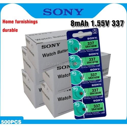 500pcs/lot Sony 100 Original 1.55V 337 SR416SW Silver Oxide Watch Battery 337 SR416SW Button Coin Cell MADE IN JAPAN 0%Hg