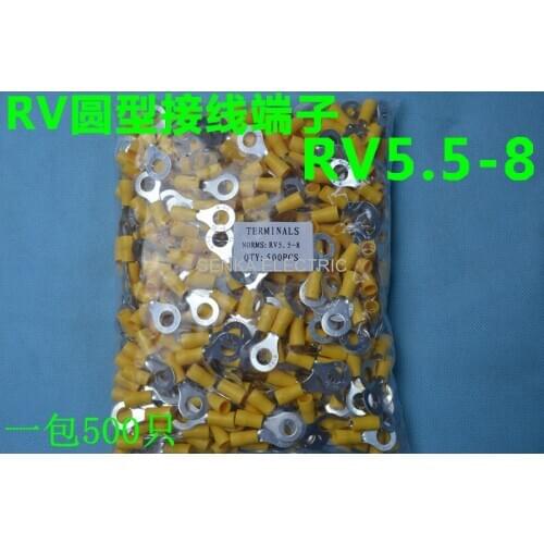 500pcs RV5.5-8 Circular Pre-insulating Ring Terminal Crimp terminal connector for 48A 4-6mm2 wire
