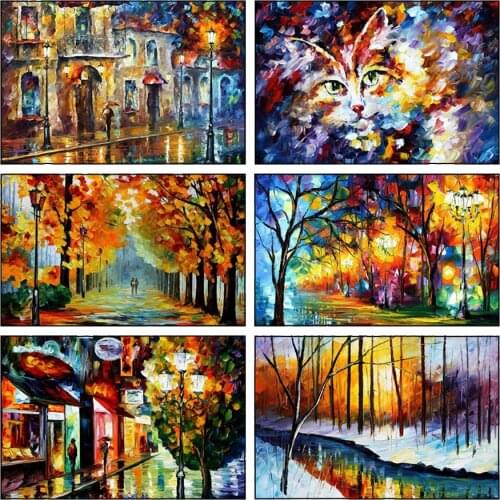 5D DIY Diamond Painting Animal Cat and Street View Embroidery Diamond Painting Cross Stitch Rhinestone Mosaic oil painting