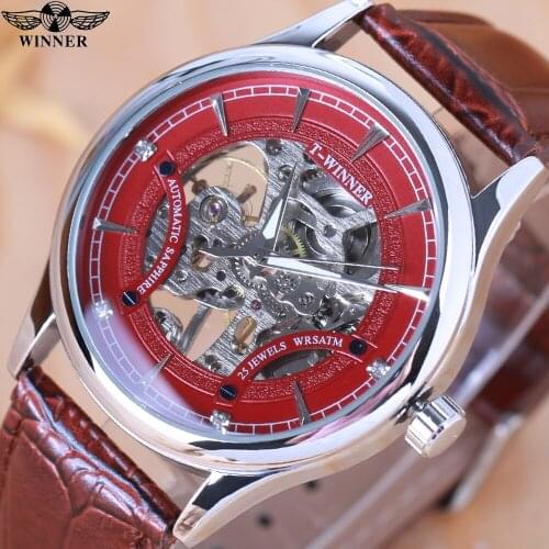 Luxury Men Mechanical Wristwatch Automatic Watch Men Classic Skeleton Leather Top Brand WINNER Transparent Sapphire Waterproof