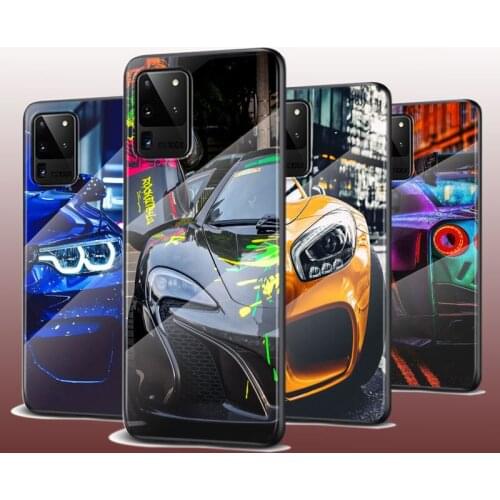 Tempered Glass Cover Fashion Sports car For Samsung Galaxy S21 Ultra Plus 5G M51 M31 M21 Phone Case
