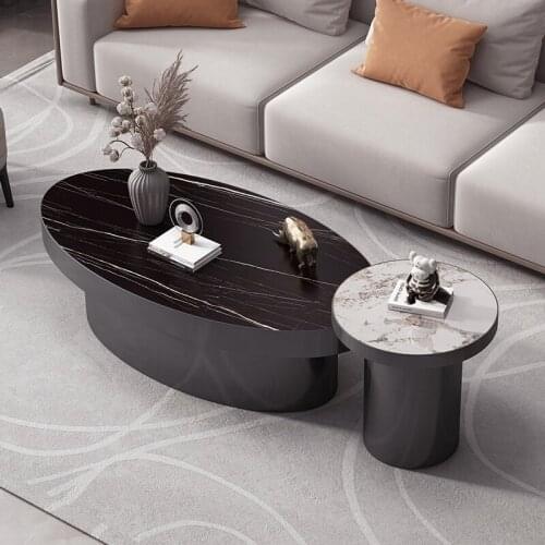 Italian minimalist coffee table oval shaped rock board living room small apartment high-end sense of coffee table size
