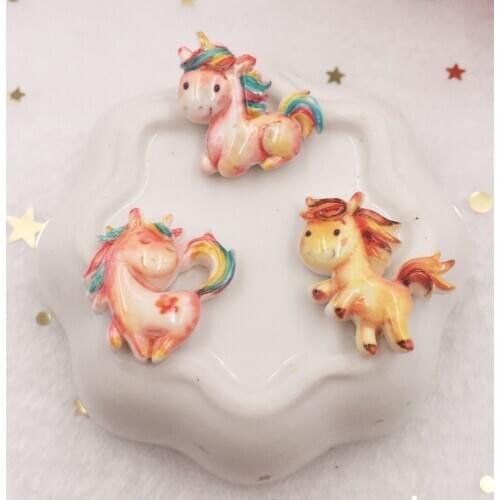 Lovely Resin Cabochon Colorful Unicorn Flatback Figurine Stone Appliques 50pcs DIY Wedding Scrapbook Decor Home Craft OW70