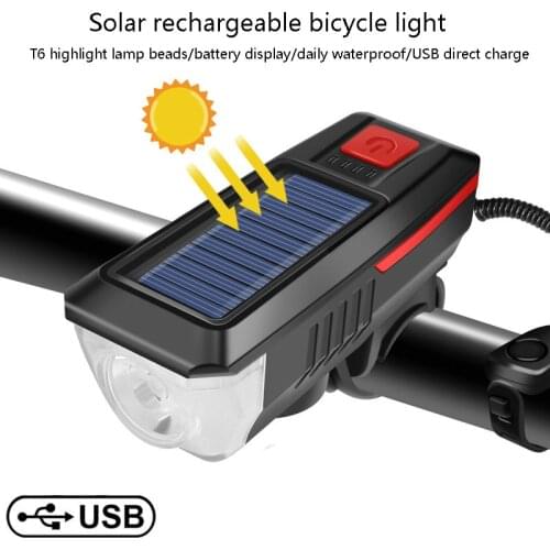 Solar Bike Light, USB Charging Horn, Multifunctional Night Riding Light, Mountain Self-waterproof Car Headlight Battery Display