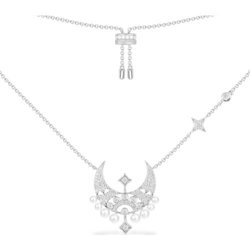 Fashion Real 925 Sterling Silver Moon and Star Pearls Necklace Pave Cubic Zirconia Women Luxury Brand EDEN Series Jewelry