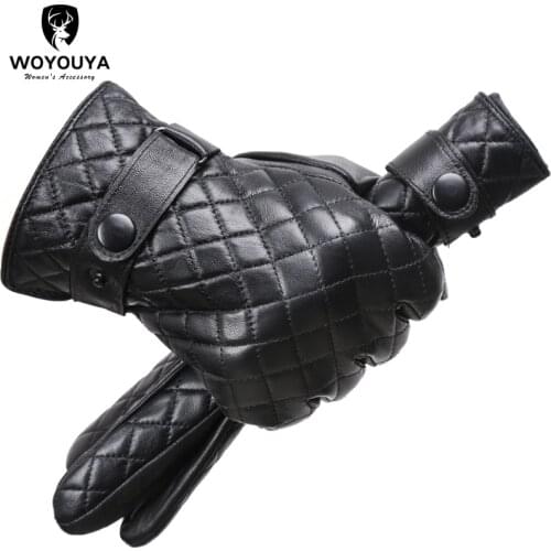 Fashion rhombus line mens gloves,Genuine mens leather gloves,black driving leather gloves,sheepskin gloves male winter-737