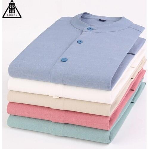 Mens Business Shirts Solid Color Casual Round Neck Long Sleeved Shirts Spring Autumn Models Small Clear Young Loose Tops