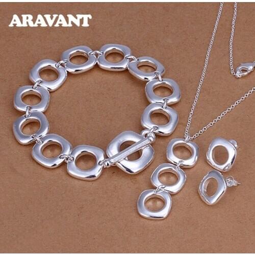 925 Silver Jewelry Sets Square Necklaces Chain Bracelet Earring For Women Fashion Jewelry Set