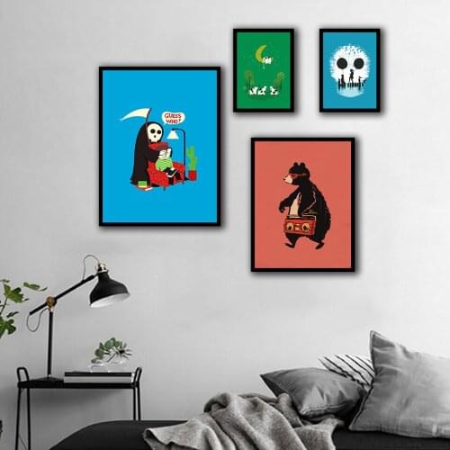 Wall Art Print Canvas Home Decoration Painting Cartoon Cute Animal Bear Pictures Nordic Style Modular Poster For KID Living Room