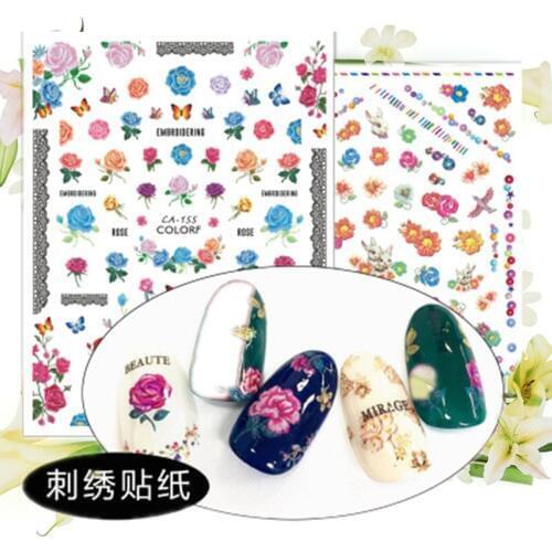 Newest CA-157 165 flower pattern 3d nail sticker back glue nail decals template DIY decoration accessory