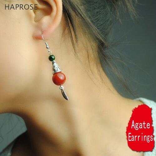 2018 New Retro Style S925 Earrings Bracelet Set Combination Agate Earrings Red Black Agate Bracelet