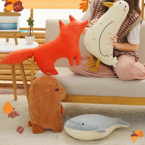 Novelty Throw Pillow Eye-catching Cartoon Animal Design Birthday Gift Flexible PP Cotton Animal Shape Plush Doll for Home Decor
