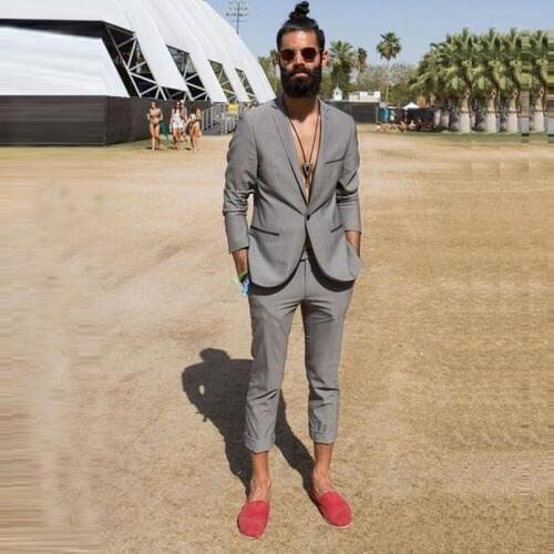 New Men Suits Casual Summer Beach Wedding Groom Tuxedos 2 Pieces (Jacket+Pants) Bridegroom Best Man Blazer