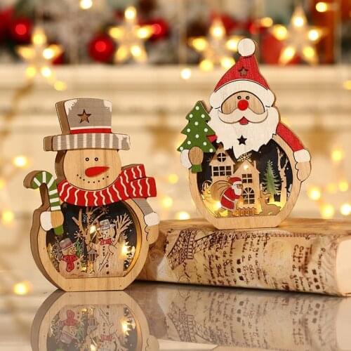 New Christmas Decorations LED Luminous Santa Claus Wooden Ornaments Hotel Window Home Decoration Christmas Gifts