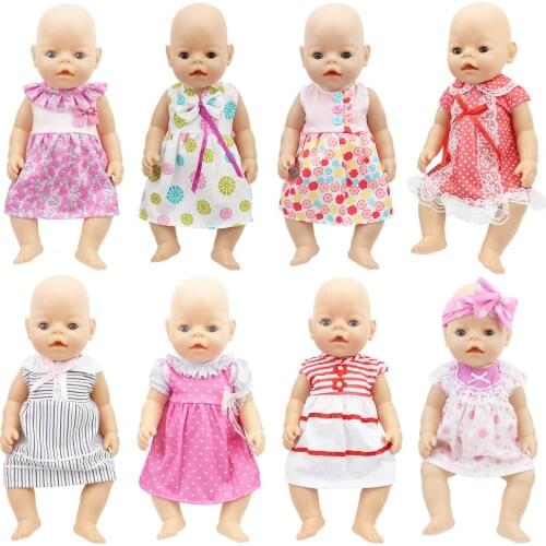 Summer Dress fit 43cm Baby Reborn Doll & 18 inch AG Doll Clothes, Children Toys Our Generation Dolls Accessories Party Skirt