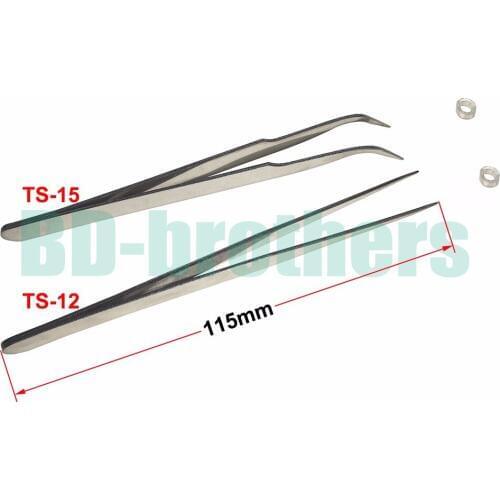 115mm Without Package TS12 Straight Head / TS15 Curved Head Tweezers Nipper for Phone Repairment DIY Repair Tools 500pcs/lot