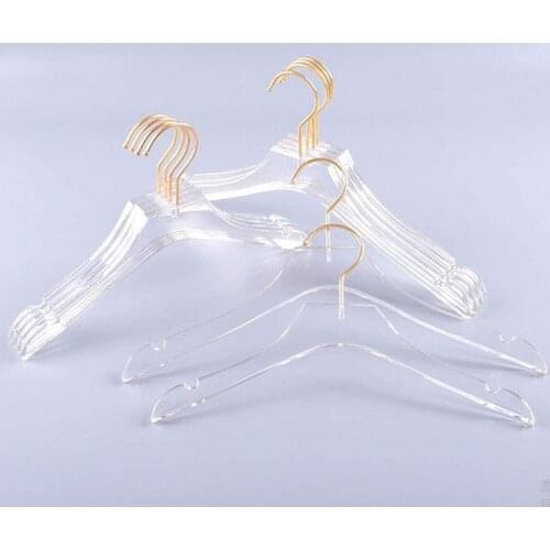 Luxury Clothes Hangers Clear Acrylic Dress Hangers with Gold Hook Transparent Shirts Holders with Notches for Lady Kids SN1594