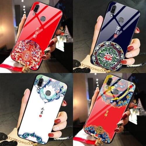 For huawei honor play case Luxury Tempered Glass Chinese style Silicone protector phone cases for huawei honor play Cover armor