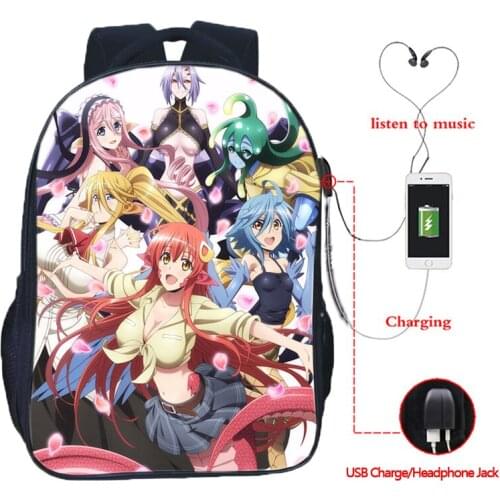 Anime Monster Musume no Iru Nichijou USB Charge Backpacks For Students School Rucksack Kids Bookbag Men Women Leisure Mochila