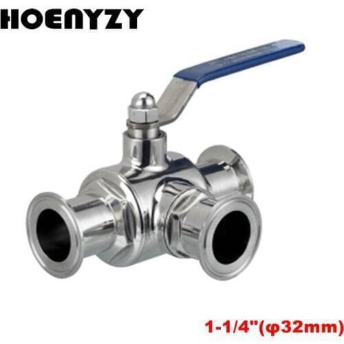 1 1/4" 32mm 304 Stainless Steel Sanitary Ball Valve 3 Three Way 1.5" 50.5mm Tri Clamp Ferrule Type For Food Homebrew Diary