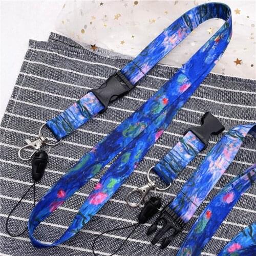 Removable Oil painting lotus Neck Strap Lanyard For Keys ID Card Gym Phone Straps USB Badge Holder Graffiti DIY Lariat Lanyard