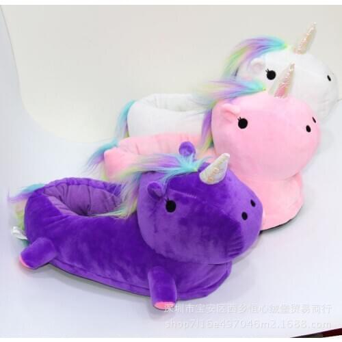 28cm Winter Lovely Home Slippers Soft Creative Casual Cotton Stuffed Plush Cartoon Animals Unicorn Horse Indoor Women Warm Shoes