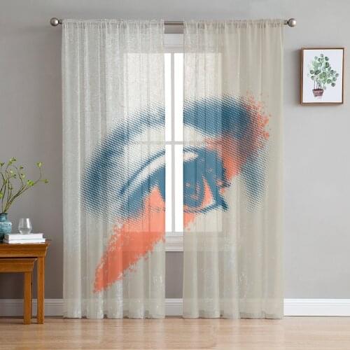 Modern Sheer Curtains Eyes Dots Retro Living Room Kitchen Childrens Room Decoration Household Chiffon Window Curtains
