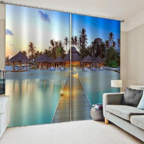 Modern Home Decoration Living Room Curtains blue lakes curtains 3D Curtains For Living room Bedding room Office