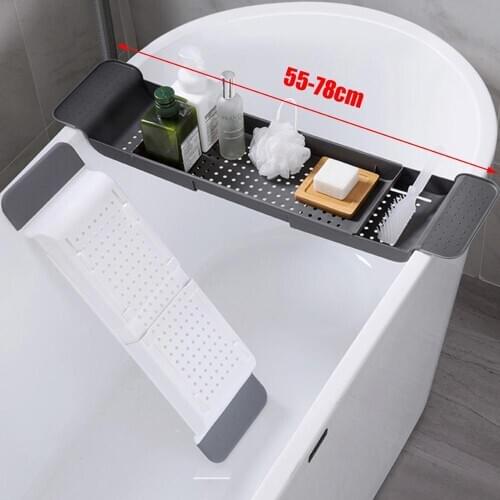 55-78CM Japan Style Telescopic Bathtub Bath Storage Rack Kitchen Sink Draining Rack Plastic Tableware Shelf Bowl Racks