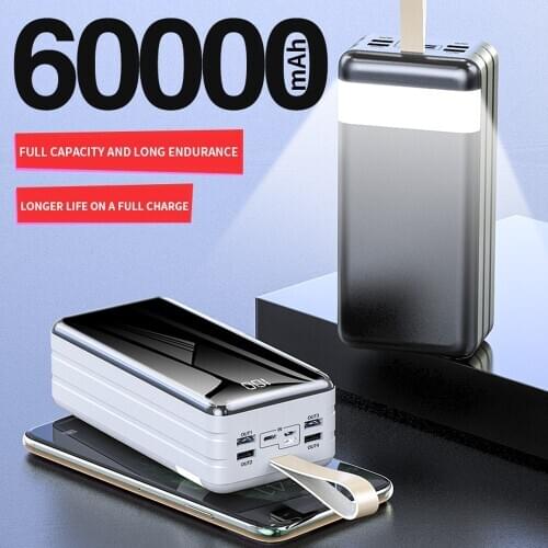 PINZHENG Power Bank 60000mAh For iPhone Xiaomi Samsung Huawei 60000 mAh External Battery Portable Charger LED Light Poverbank