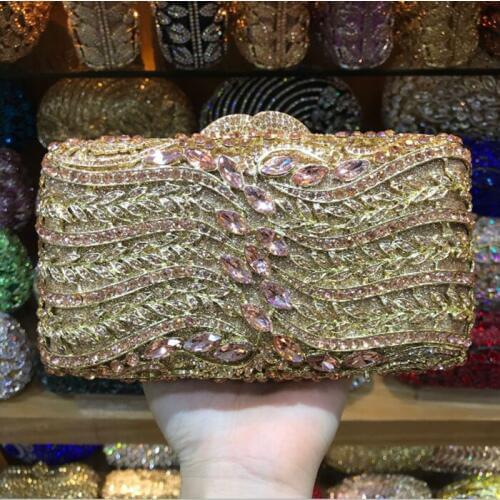 XIYUAN BRADN Hollow Out Women gold gold Crystal Evening Bags Wedding Party Banquet shoulder bag Minaudiere Handbag Clutch purse