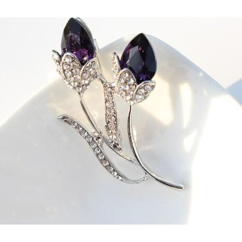 TODOX Brooch Fashion Exquisite and elegance Crystal-encrusted tulip flower pins concise style birthday party gift women girl