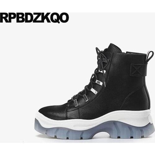 High Heel Women Round Toe Front Lace Up Casual Ankle Boots Autumn Wedge Muffin Quality Platform Shoes Black Booties Flatform