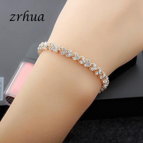ZRHUA Original Cubic Zirconia Women Bracelets Sweet Heart Shape Gold/Silver Color Jewelry for Female Statement Engagement Gifts