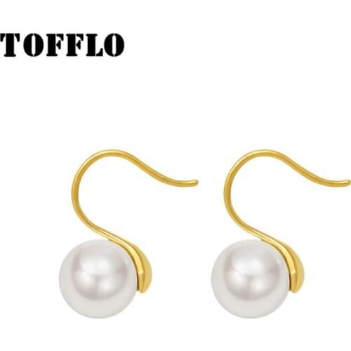 TOFFLO Stainless Steel Jewelry Imitation Pearl Earrings Womens Fashion Earrings BSF395