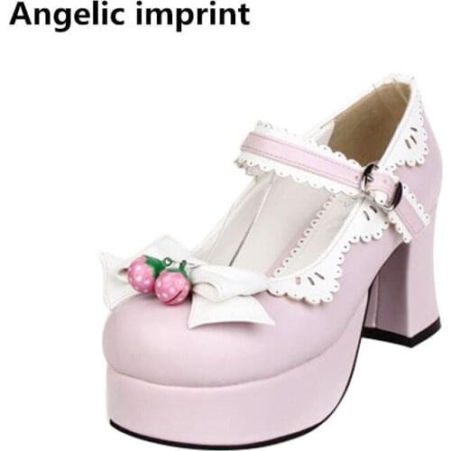 Angelic imprint handmade woman mori girl lolita cosplay shoes lady high heels pumps women princess dress single shoes small bell